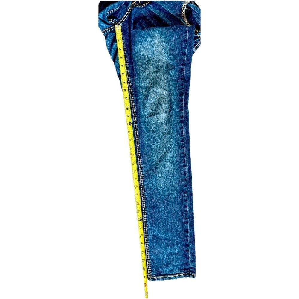 Revolt Y2K Low Rise Skinny Jeans Womens Size 12 Blue Faded Embroidered - Picture 8 of 8